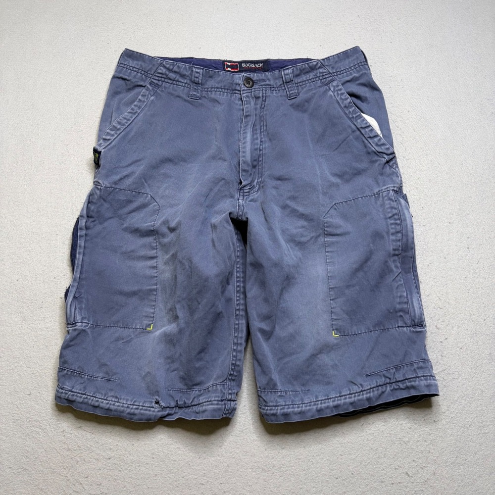 Bugle Boy Cargo Shorts Mens 32 Blue Y2K Cotton Multi-Pocket Utility Gorpcore
